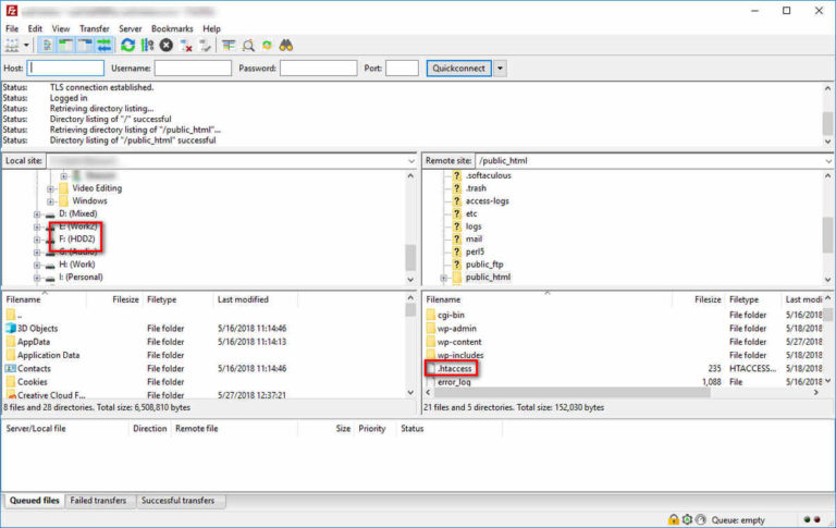 filezilla show hidden files htaccess